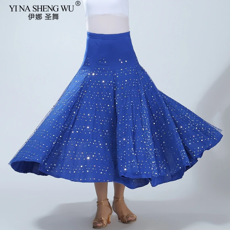 

Women Solid color High Waist Sequins Polka Dot Modern Dance Skirt Ballroom Dance Big Swing Skirt Waltz Ballroom Dance Skirt