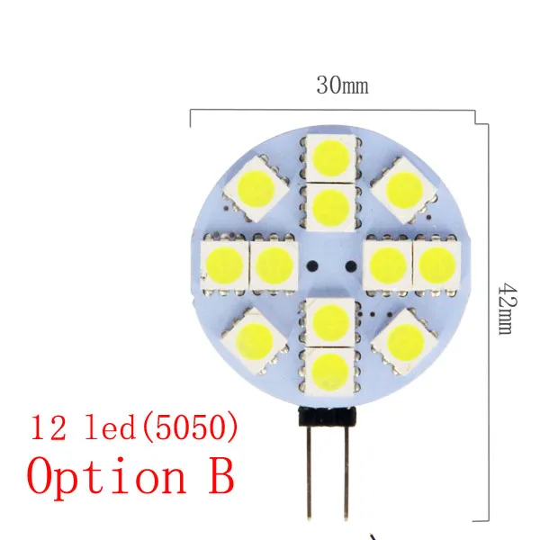 Option B 12LED 2.4W Для детей возрастом от 1 до W 5W G4 светодиодный 5050 SMD 180 градусов белый для морского отдыха светодиодное освещение RV лампы AC/DC 12V 6/9/12/24 светодиодный s - Испускаемый цвет: Option B 12LED 2.4W