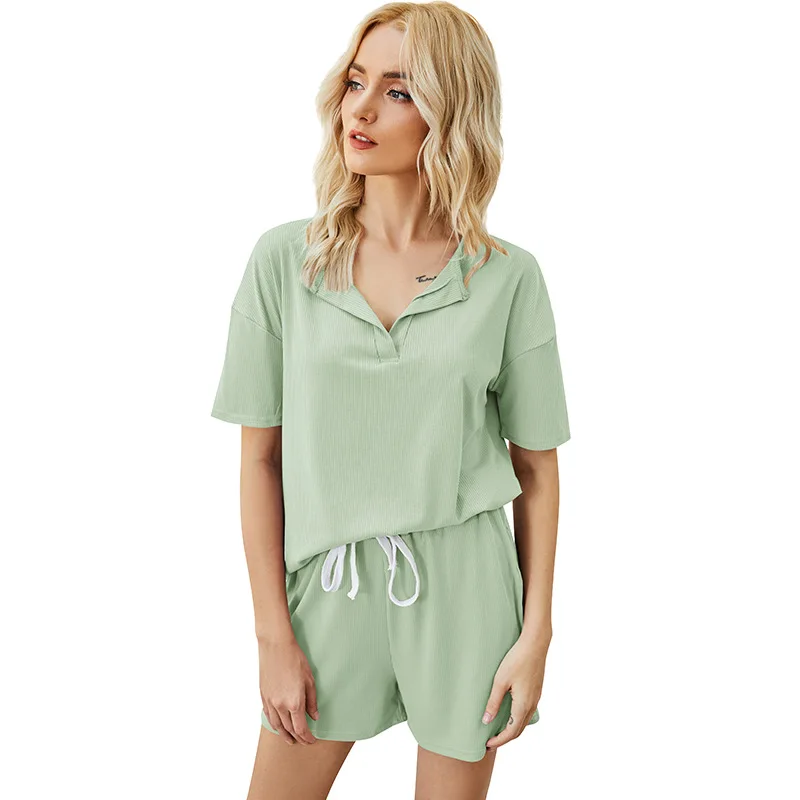 

Women's clothing thread fabric V-neck Top Shorts with pocket suit top undershirt commuting leisure travel Office Lady Shorts
