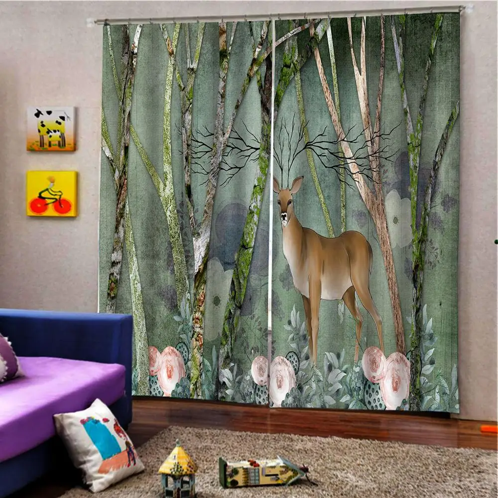 

Светонепроницаемые оконные шторы, современные модные шторы для детской комнаты для мальчиков и девочек, декор в виде ветки животных, занаве...