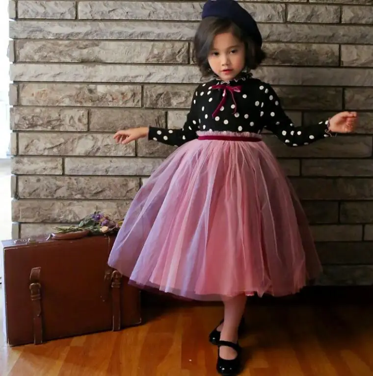 2019 New Children Baby Fall Dot Mesh Dresses Girls Princess Elegant Clothes 6 pcs/lot Wholesale | Детская одежда и обувь