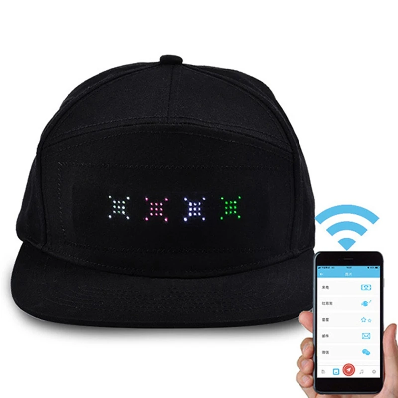 

Unisex Bluetooth LED Mobile Phone APP Controlled Baseball Hat Scroll Message Display Board Hip Hop Street Snapback Cap
