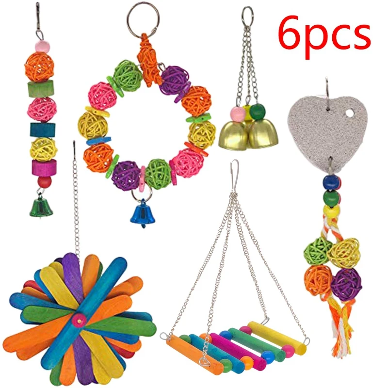 6 шт. натуральные деревянные качели птицы жевательные игрушки попугай гамак