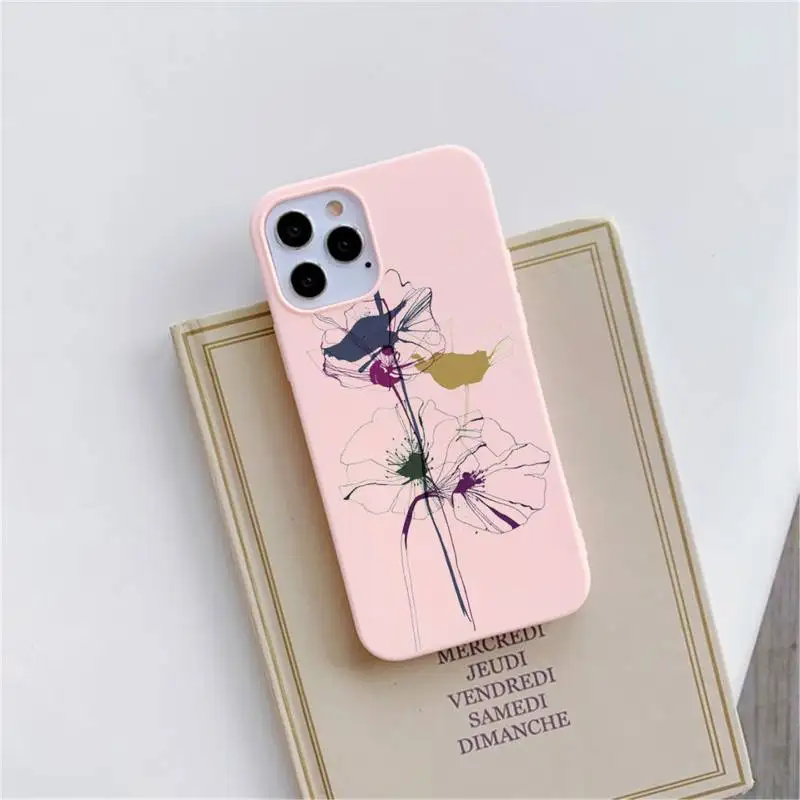

Watercolor flowers gold leaves Phone Case Pink Candy Color for iPhone 11 12 mini pro XS MAX 8 7 6 6S Plus X SE 2020 XR