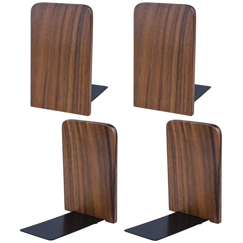 

Pack of 2 Pair Wood Bookends, Non Skid Black Walnut Book Stand for Home Office School, L-Shaped Book Ends Perfect