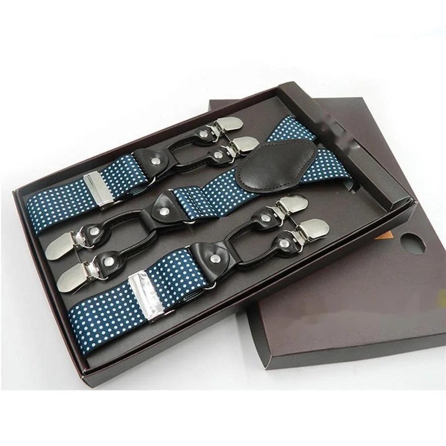 

2019 Fashion Suspenders luxury braces 6 clips leather Suspender Belt Straps European Size Male style Gift For Father/husband