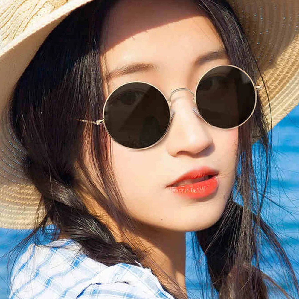 

Classic Round Metal Frame Sunglasses Women Brand Designer Clear Lens Plain Glasses For Female Tinted Color Mirror Oculos De Sol