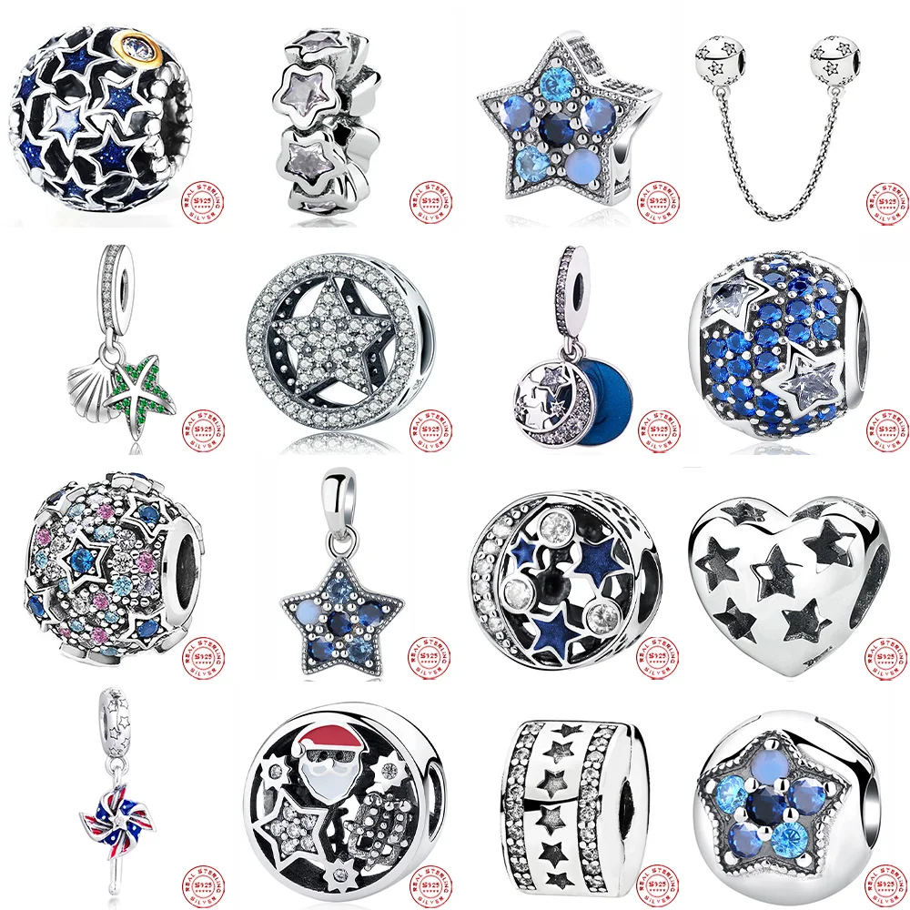 

Starfish Moon Charms 925 Sterling Silver Summer Sea Starfish Moon STARS Pendants Charms Fit Bracelet Beads Jewelry Making diy