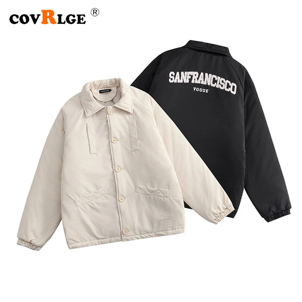 Covrlge Winter Warm Minimalist Style Cotton-padded Men's Jacket Lapel Quilted Coat All-match Blouse Trend Male Streetwear MWM128