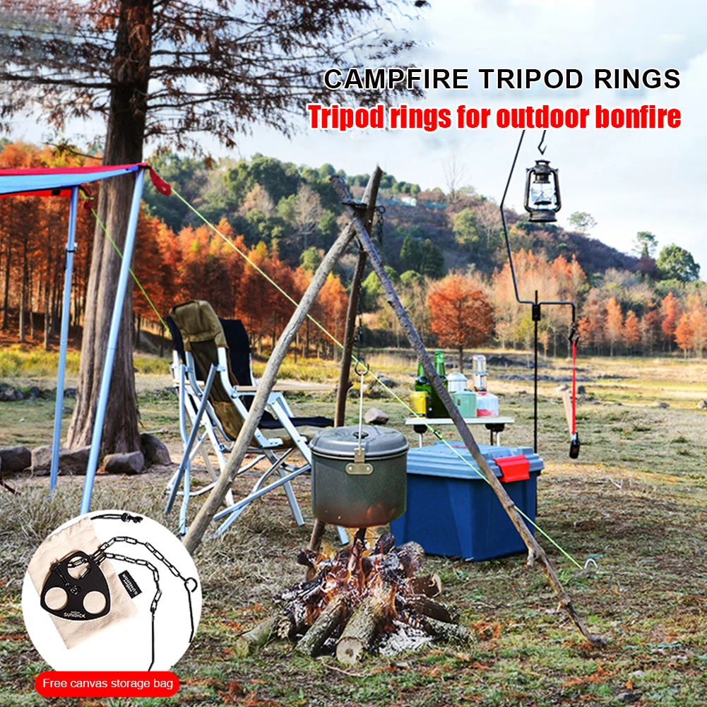 

Camping Tripod Board Stainless Steel Campfire Barbecue Pot Holder Adjustable Chain for Cookware Outdoor Camping Accessories