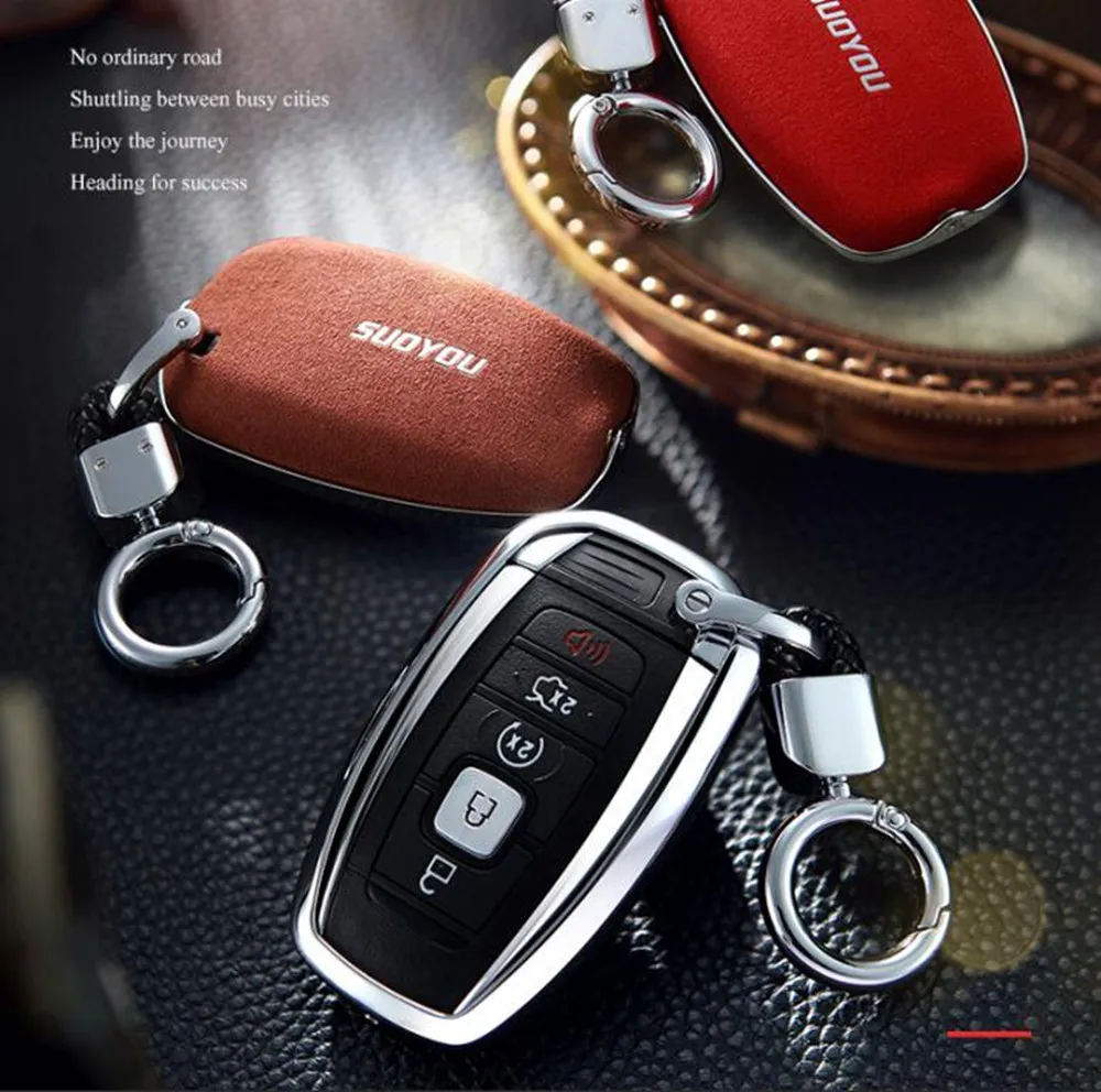 

Car Remote Key Fob Shell Cover Case Genuine Leather+ Galvanized Alloy for Lincoln 2017 2018 MKZ MKC Navigator