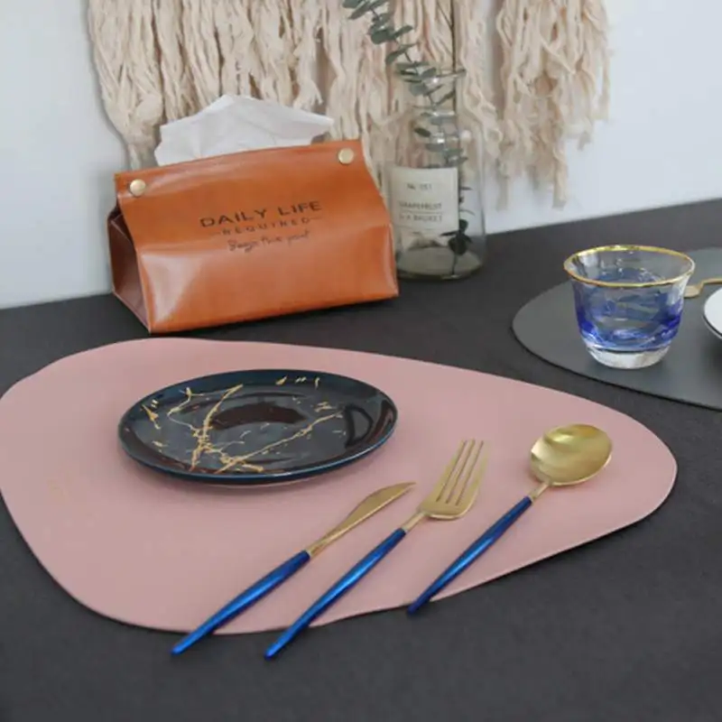 

Nordic style Tableware Pad PU Leather Table Mat Heat Insulation Non-Slip Simple Placemats Restaurant Supplies