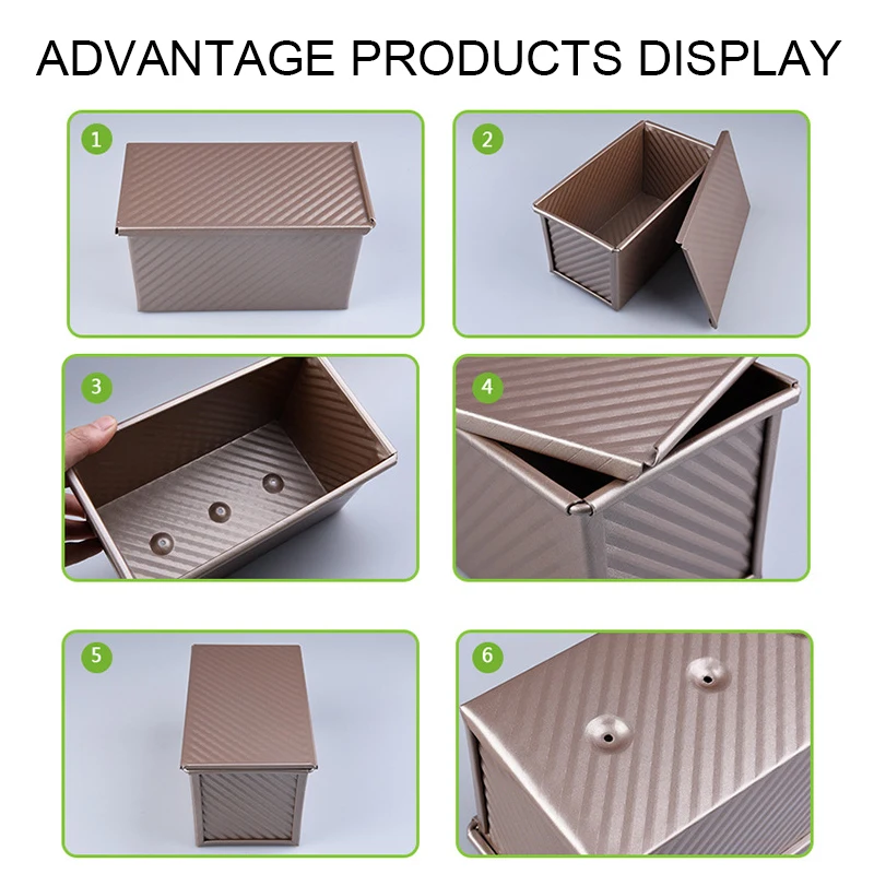 

Rectangular Loaf Pan Carbon Steel Non-stick Bellows with Cover Toast Box Mold Bread Mold Eco-Friendly Baking Tools for Cakes