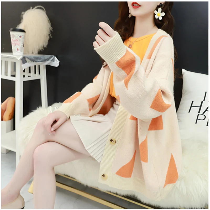 

New Spring Color Matching Women's Sweater Cardigan Coat Loose And Versatile Sweater Coat Students Sweaters For Women 2020