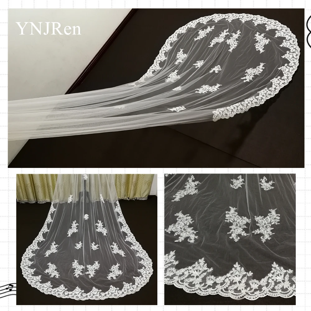 Фата свадебная белая/цвета слоновой кости кружевная с металлическим гребнем