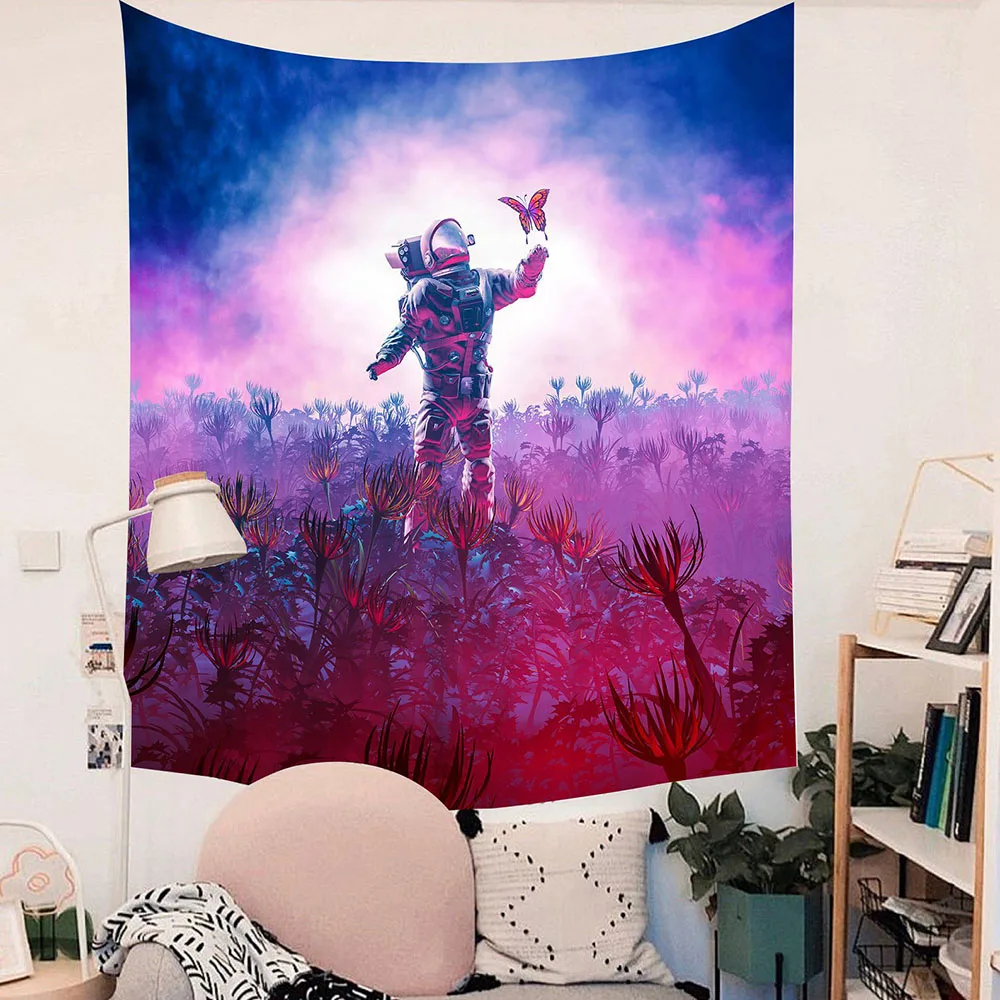 Розовый богемный гобелен Spaceman настенная ткань абстрактный звездное небо Луна
