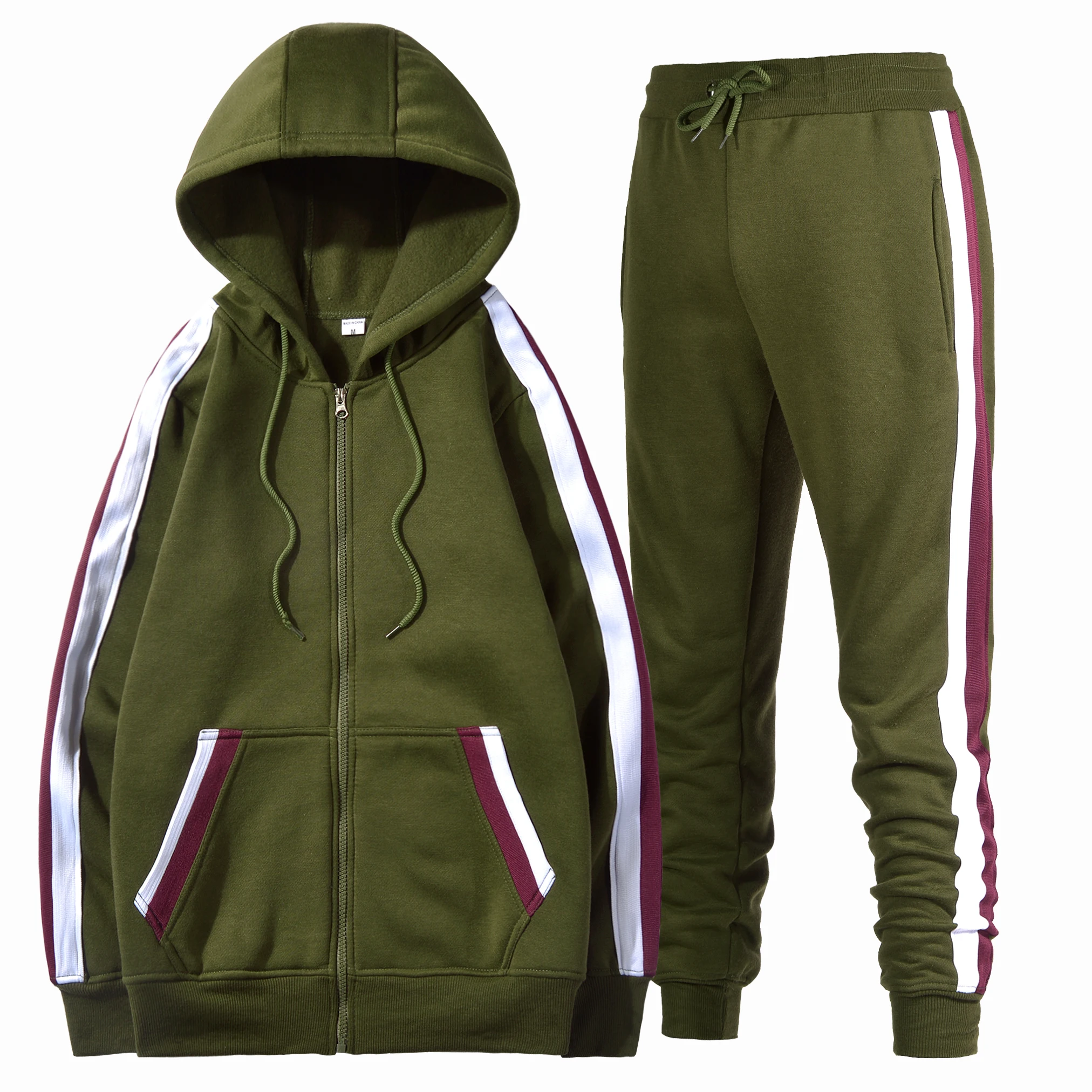 

Спортивный костюм для мужчин, новинка 2019, Спортивная одежда на молнии с капюшоном + спортивные брюки, Модный повседневный мужской костюм-сви...