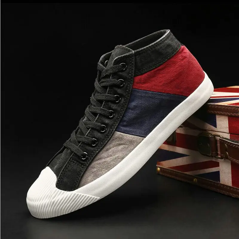 

Мужская повседневная обувь на плоской подошве со шнуровкой, новинка, Осенние брендовые дышащие кроссовки для мальчиков, холщовая обувь с вы...