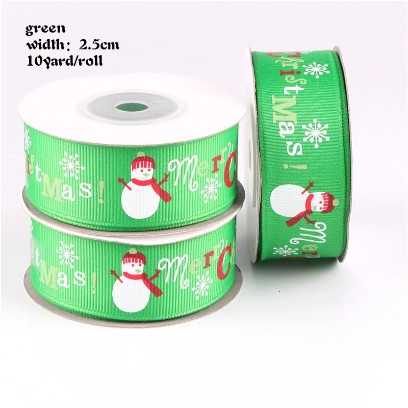 snowman green 10/25 ярдов/рулон 10 мм 25 мм 38 мм шелковые рождественские атласные ленты из полиэстера для рукоделия швейная лента материалы ручной работы подарочная упаковка - Цвет: snowman green