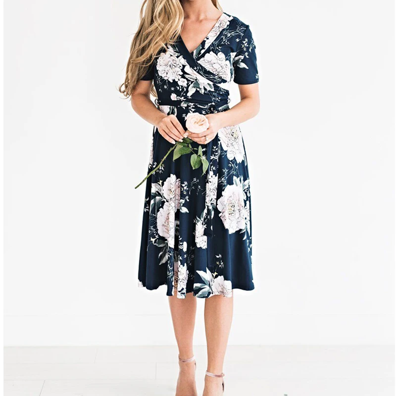 

Women Summer Fashion Dress Casual Floral Print Vintage Female Long Dress Women's Clothes Vestidos Elegant Ladies New Dresses