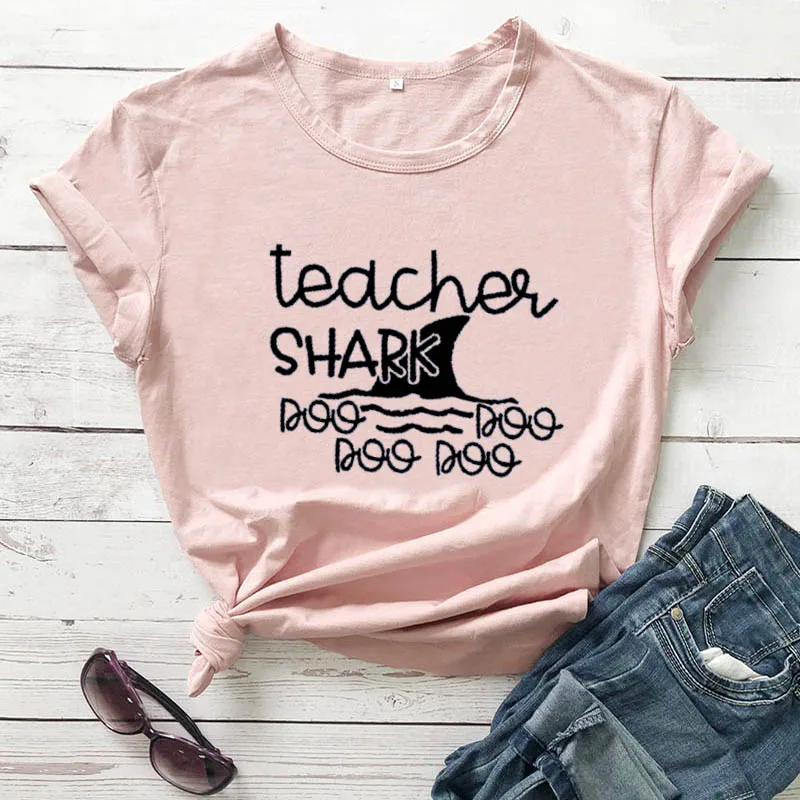 Фото Футболка Teacher Shark летняя женская футболка с О образным вырезом 100% хлопок Футболки Футболка Teacher Shark летняя женская футболка с О образным вырезом 100% хлопок Футболки