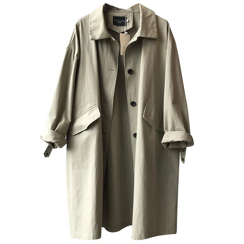 

Yeeloca Spring New Fashion Long Windbreaker Korean Women's Casual Lapel Mid-length Coat Loose Long-sleeved Trend Top