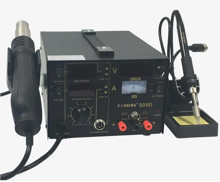 Паяльник + пистолет горячего воздуха источник питания 220 В SAIKE 909D паяльная станция