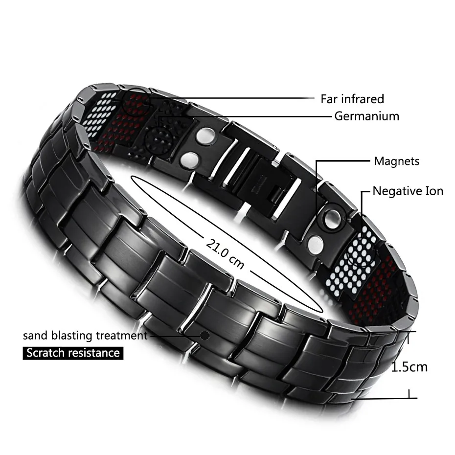 

Male Bracelet Health Germanium Bracelet Charm Black Titanium Magnetic Therapy Bangles Unique Wristband Men Jewelry