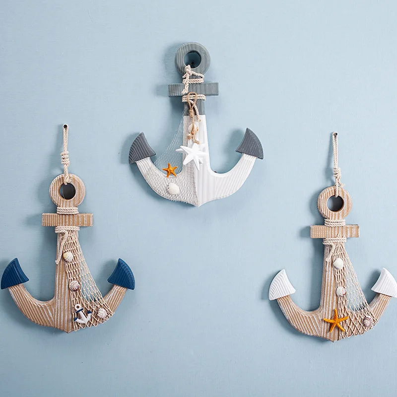 38cm Home Hanging Decoration Driftwood Boat Anchor Pendant Mediterranean Style Living Room Wall Display Drop Ornament | Дом и сад