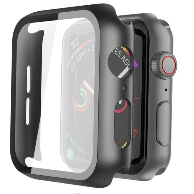 Funda de 100 piezas para Apple Watch SE 6 5 4 40MM 44MM 38MM 42MM PC, marco de parachoques con funda de vidrio + pel&iacute;cula protectora de vidrio-0