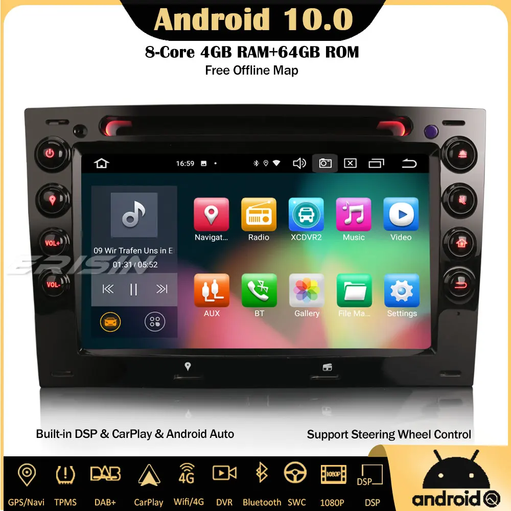 Erisin 8113 Android 10 0 Автомагнитола DSP для Renault Megane GPS DAB + CarPlay DVB T2 Wifi OBD Navi Canbus SWC