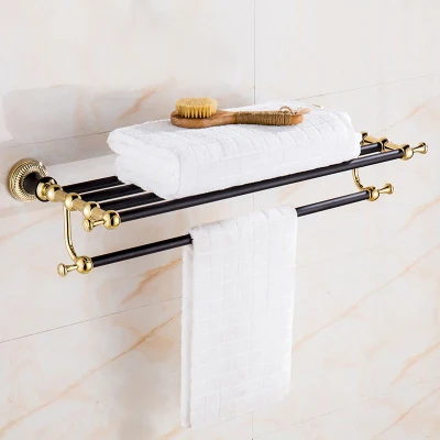Towel Rack Набор оборудования для ванны черная и Золотая вешалка для полотенца Держатель для полотенца Вешалка угловая полка, туалетный держатель щетки аксессуары для ванной комнаты - Цвет: Towel Rack