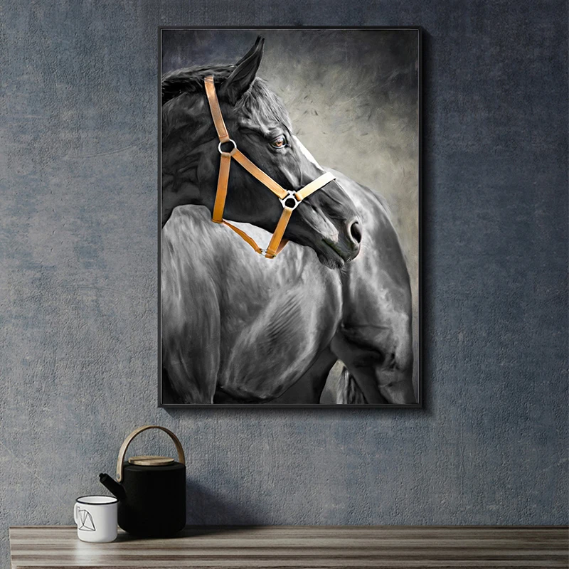 Картины на холсте с животными прыгающая крутая лошадь черно-белые принты