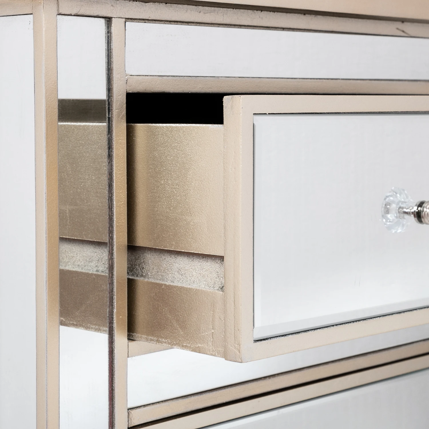 Скандинавский зеркальный ночной столик с 2 ящиками прикроватный серебристый