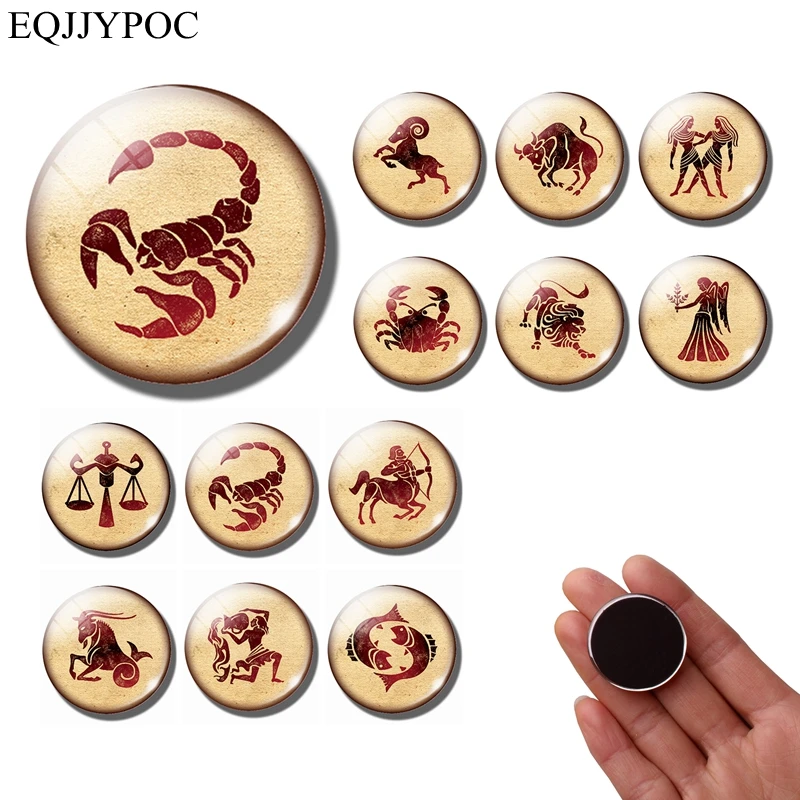 Constellation fridge magnet Zodiac 30MM refrigerator magnets Leo Scorpio Aries Pisces gift sticker Home Decor Accessories|Магниты на