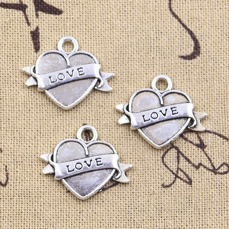 

8pcs Charms Ribbon Heart Love 21x25mm Antique Silver Color Pendants Making DIY Handmade Tibetan Finding Jewelry