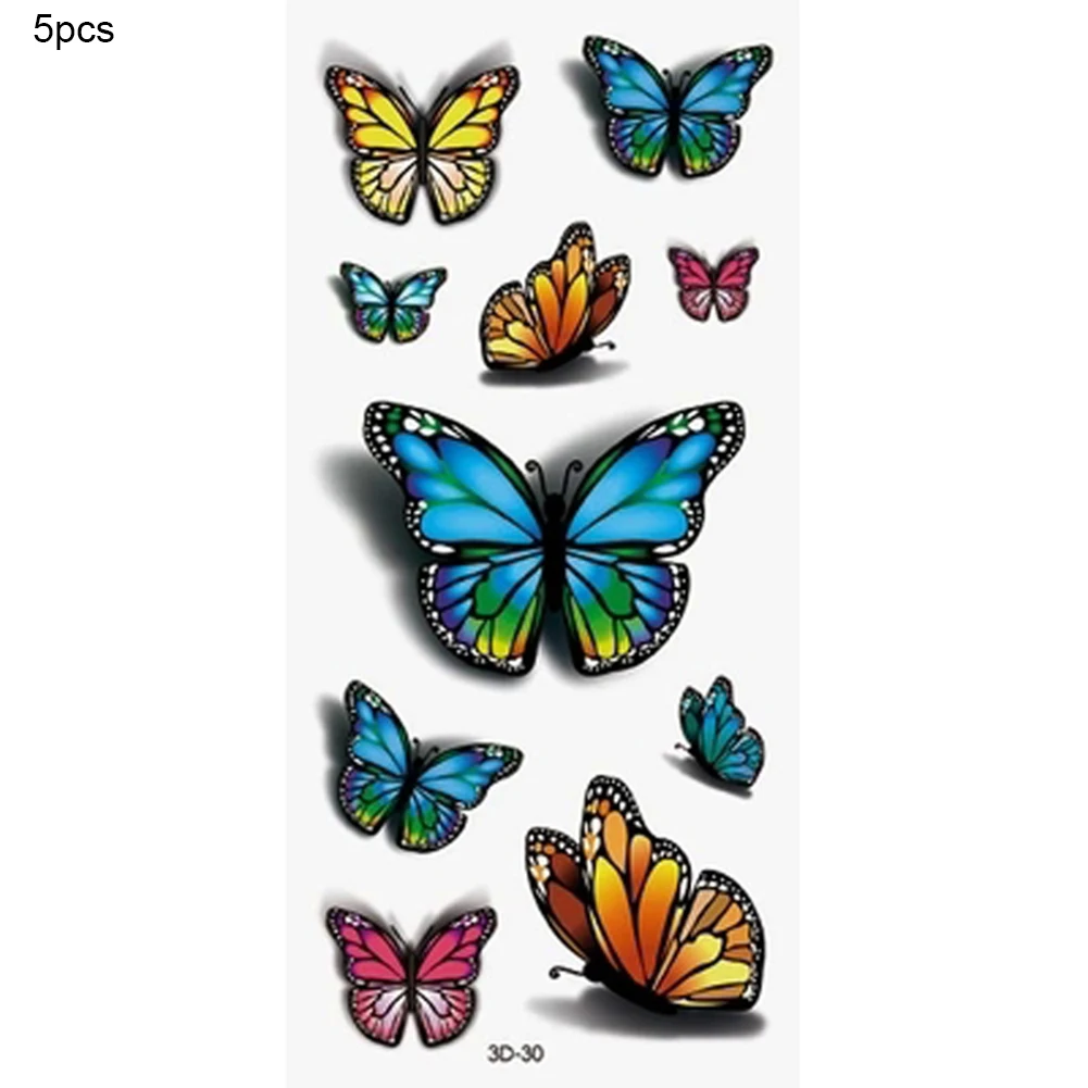 

5Pcs 3D Butterfly Flower Water Transfer Temporary Tattoo Stickers Body Art Decal Design Flower Arm Body Art Fake Tattoo Sticker