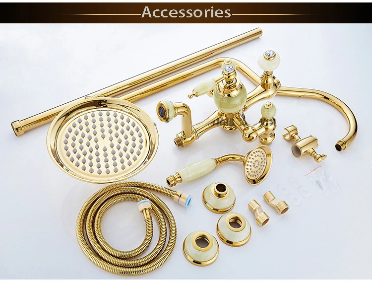 Латунный смеситель для душа из натурального нефрита набор золотого цвета с