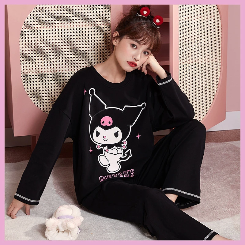 

Women Cotton Pajamas Suit Girls Cute Cartoon Pyjamas Set Long Sleeve Pants Sleepwear Female Outfits Home Clothes Trouser Suits