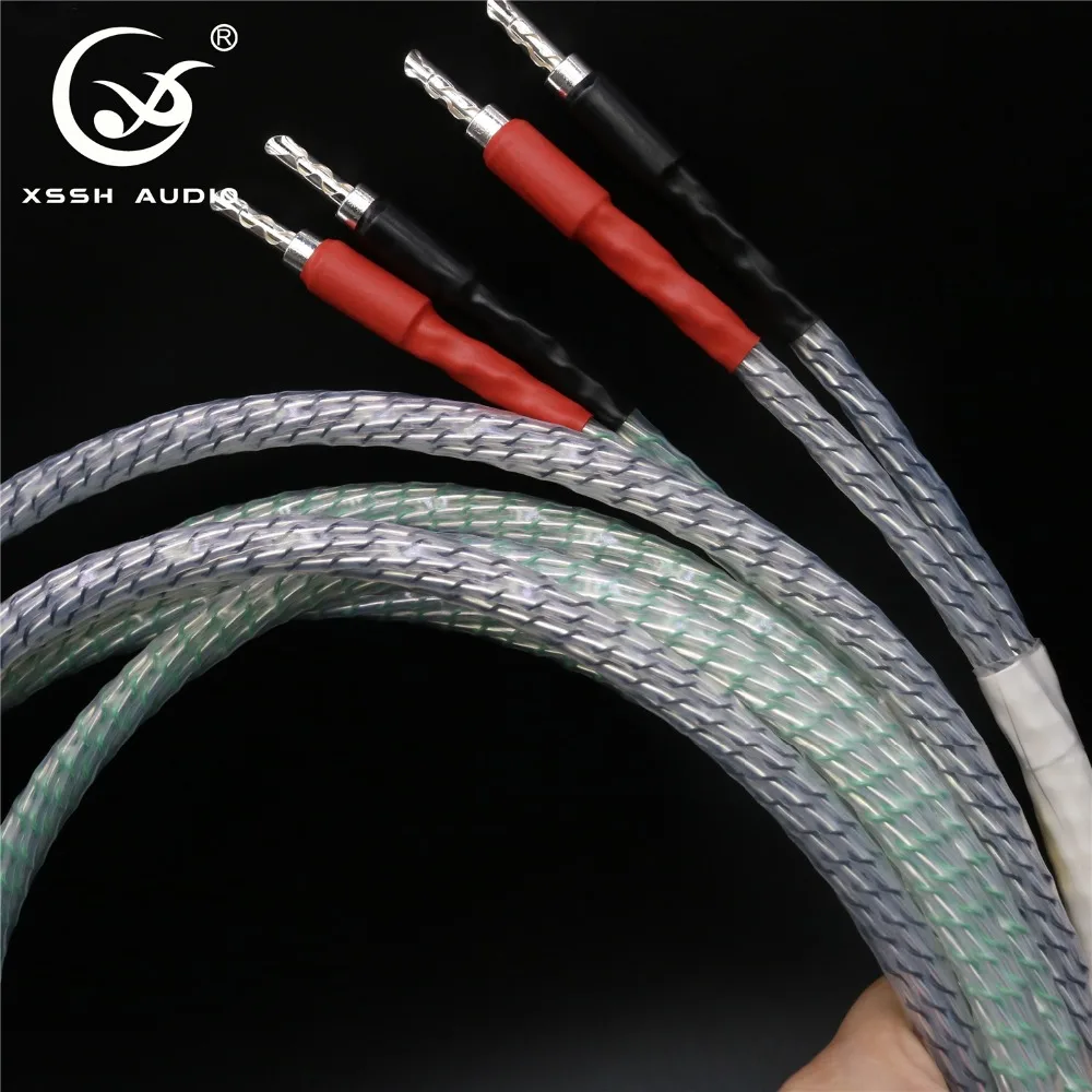 

1 pair XSSH audio Hi-end DIY HIFI Silver 4 banana plugs to 4 banana plugs Silver Plated speaker cable Cord Wire