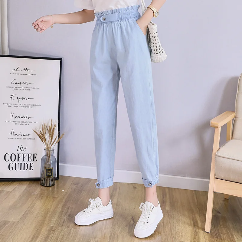 

New Summer High-waist Leisure Hallen Pants Ultra-thin Nine-minute Pants