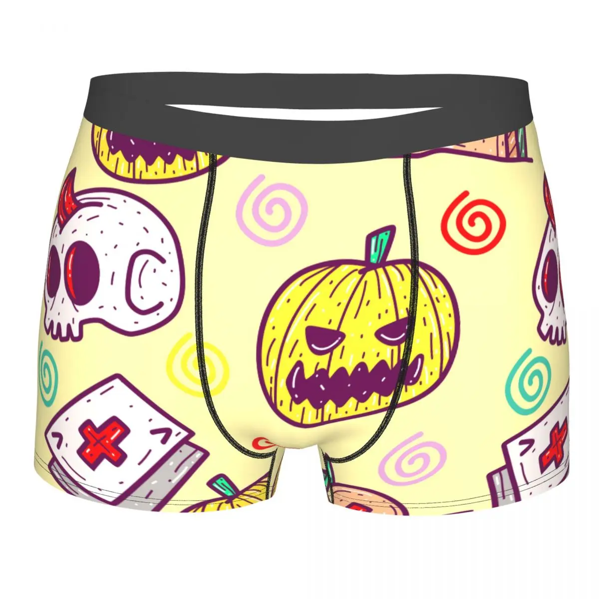 

Halloween Pumpkin Skull Underwear Funny Cute Print Polyester Pouch Trunk Trenky Male Breathable Boxer Brief