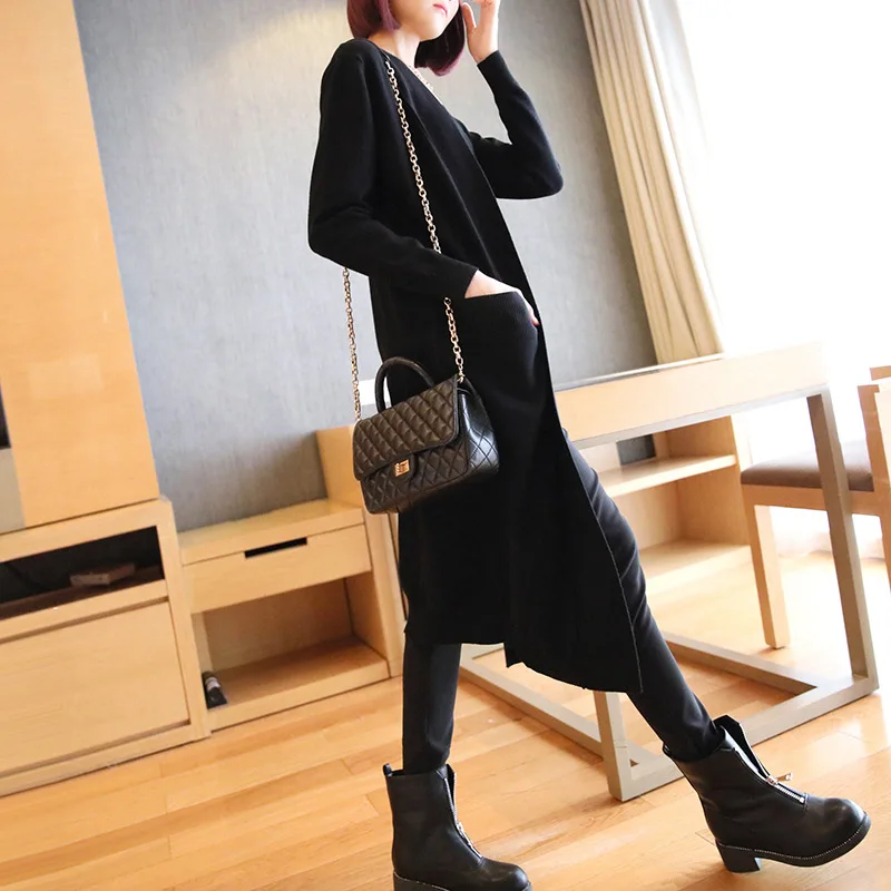 

Autumn new long-sleeved sweater coat Girls long section of thick loose knit cardigan 2019 Korean version of the new women