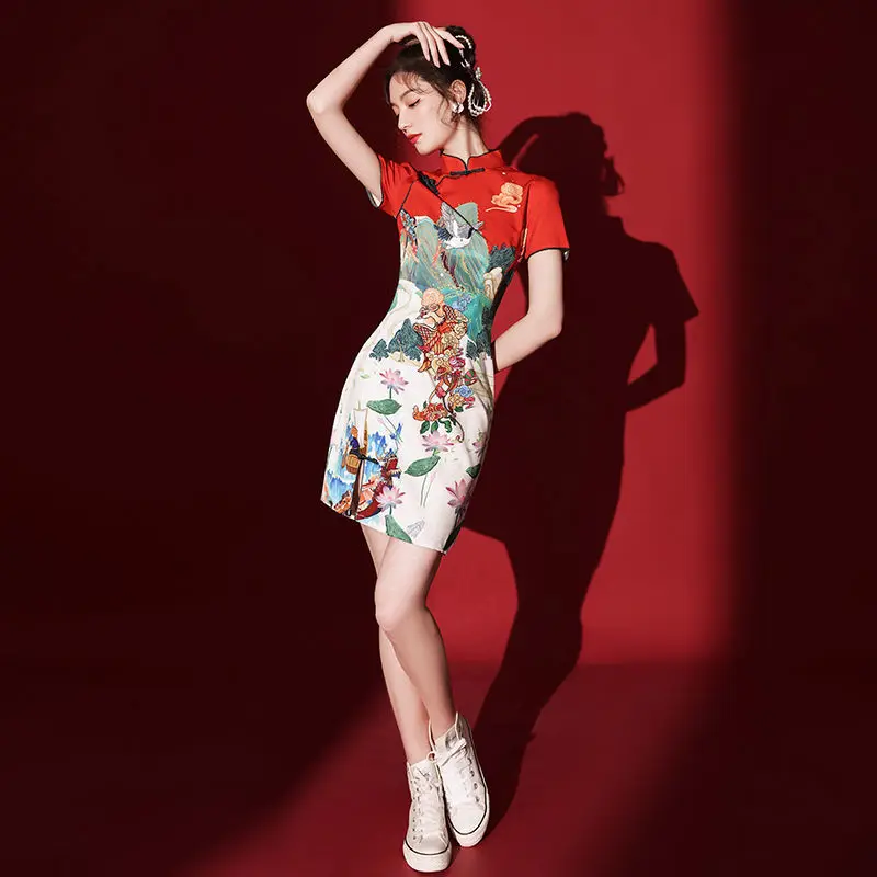 

Guochao cheongsam young 2021 new girl improved retro Chinese style small dress short