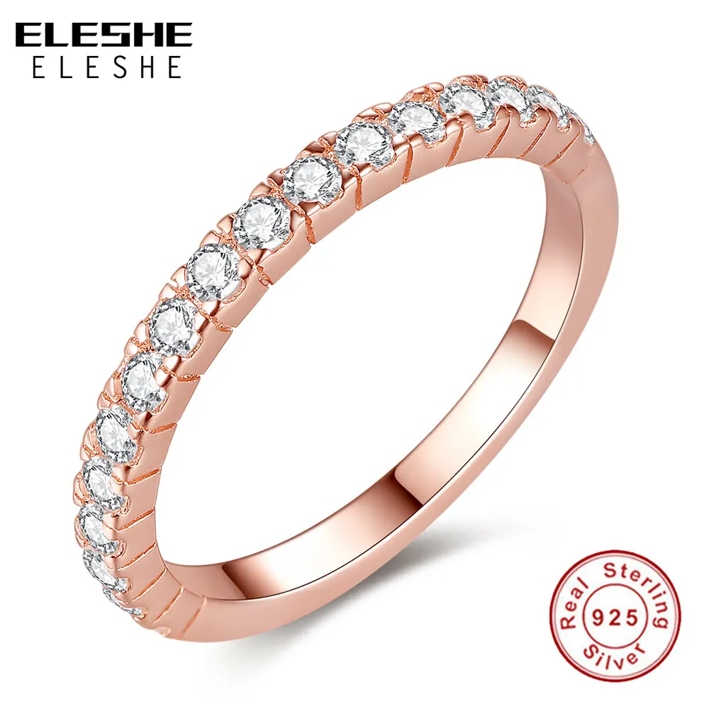 

ELESHE Authentic 100% 925 Sterling Silver Rose Gold Heart Ring with Clear CZ Crystal Finger Rings for Women Wedding Jewelry