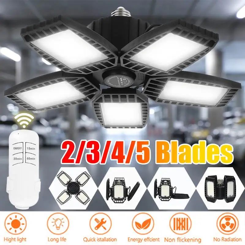 

250W LED Garage Light E26/E27 Deformable Ceiling Light Warehouse Lighting Bulb with 5 Adjustable Panels for Home Workshop