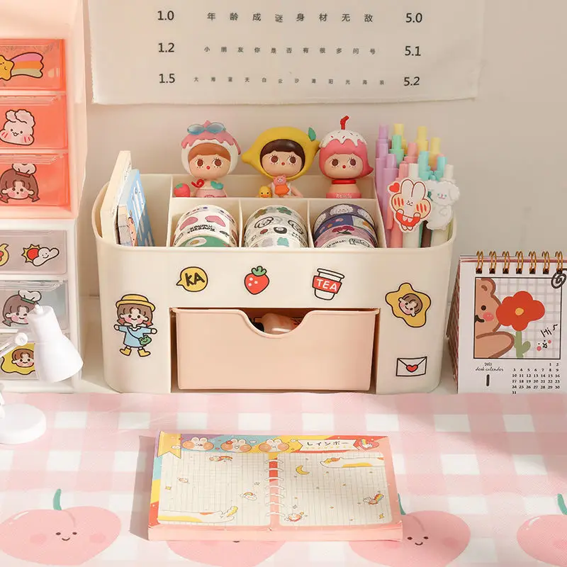 

Large Capacity Drawer Type Desktop Storage Box Plastic Notebook Cosmetic Lipstick Shelf School Office Stationery