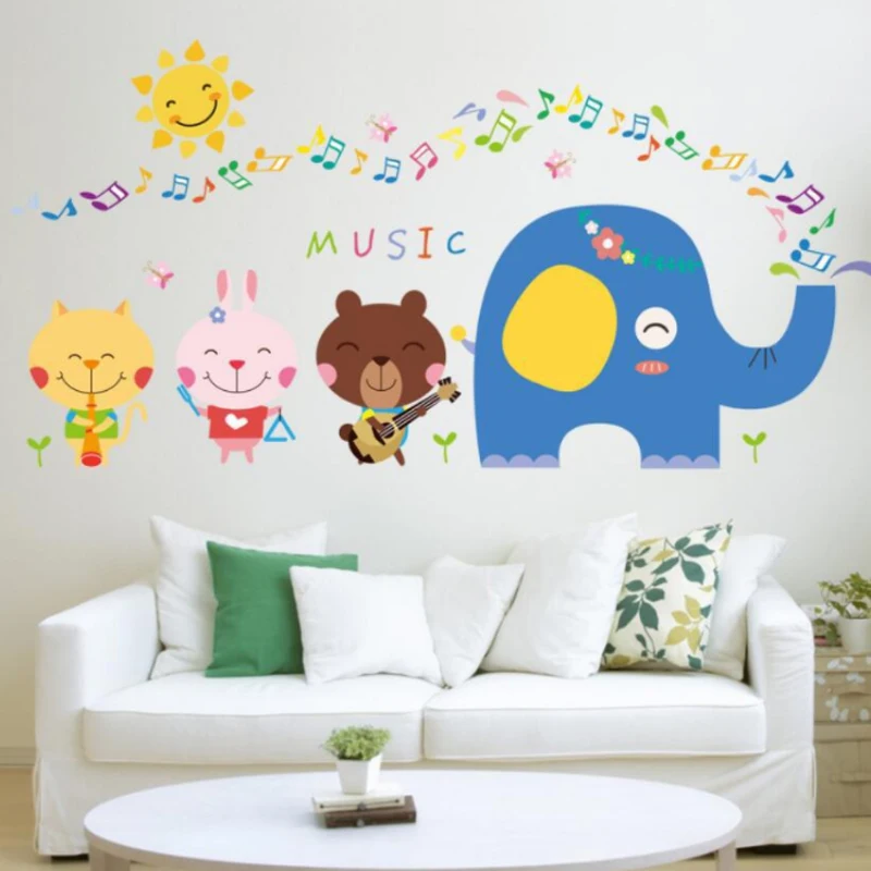 

New cartoon anime music elephant decoration stickers children's room creative stickers PVC
