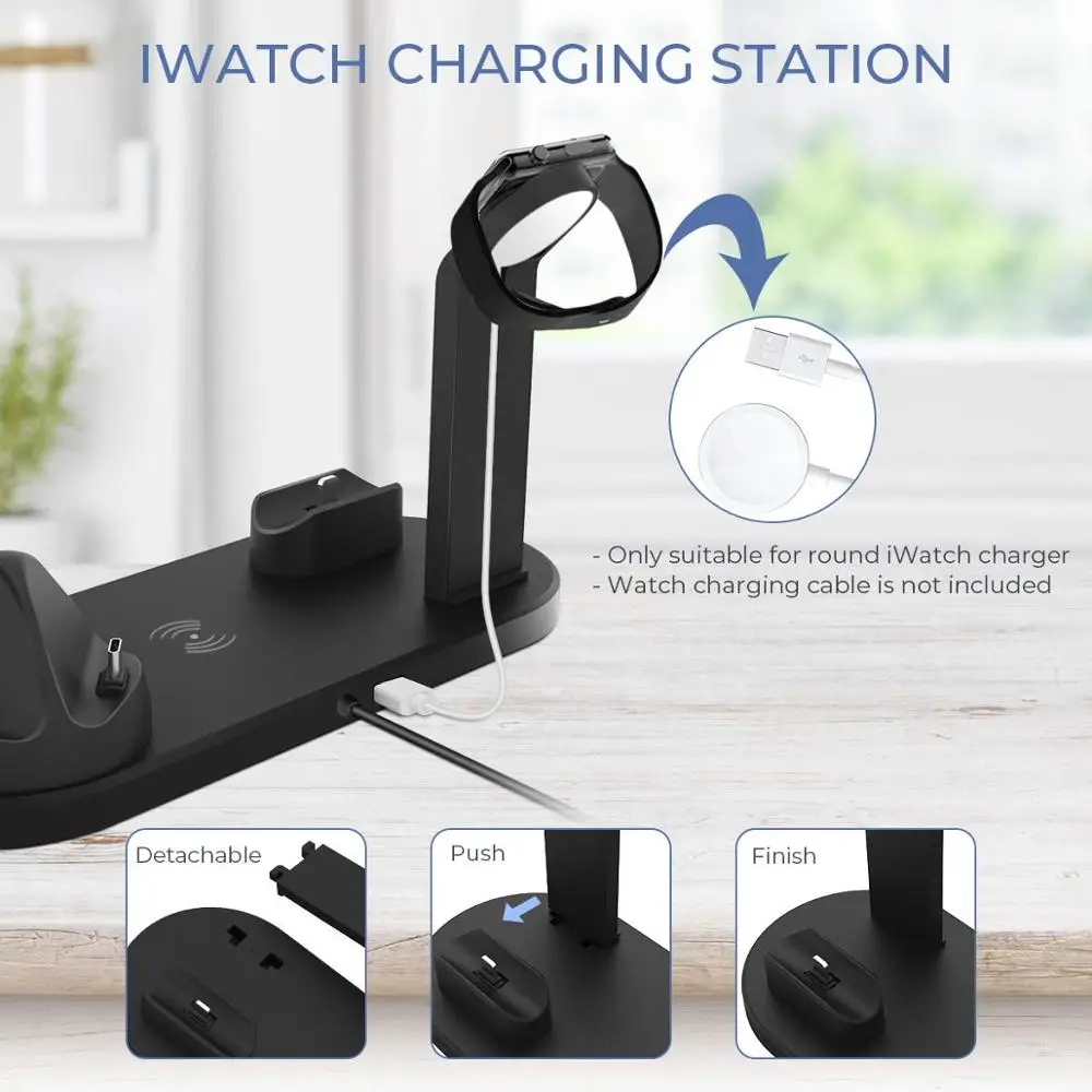 10w fast wireless charger stand 4 in 1 qi charging dock station for iphone 13 12 11 xs xr x 8 airpods pro apple watch se 6 5 4 3 free global shipping