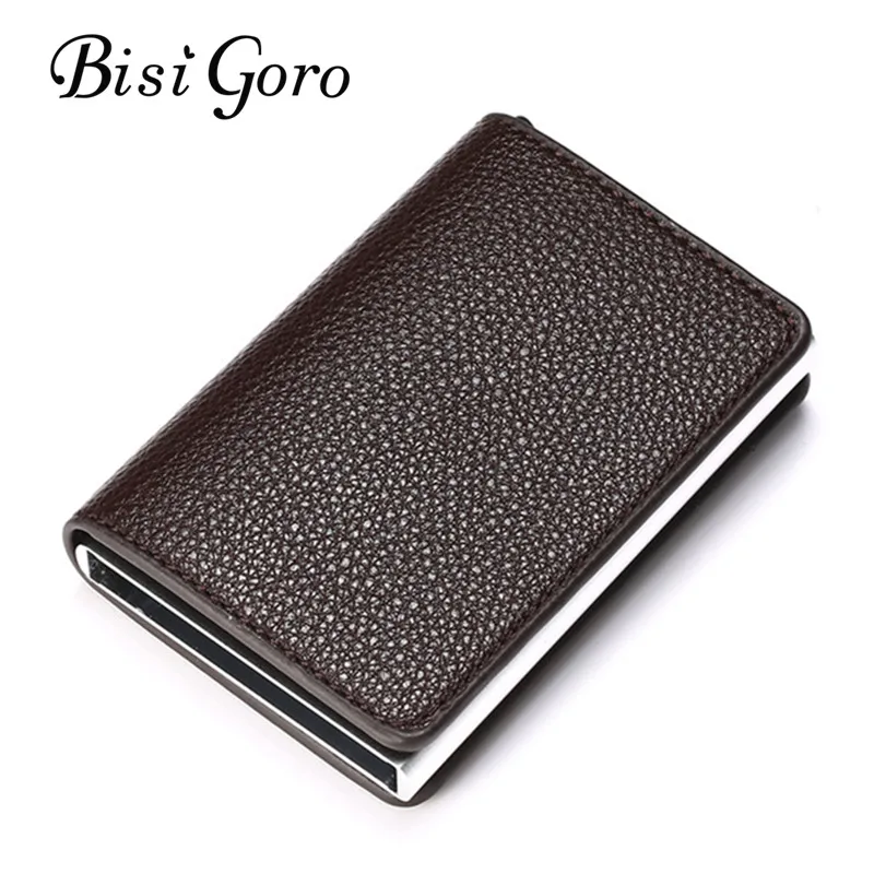 BISI GORO RFID алюминиевый держатель для карт личи мягкий кожаный всплывающее портмоне